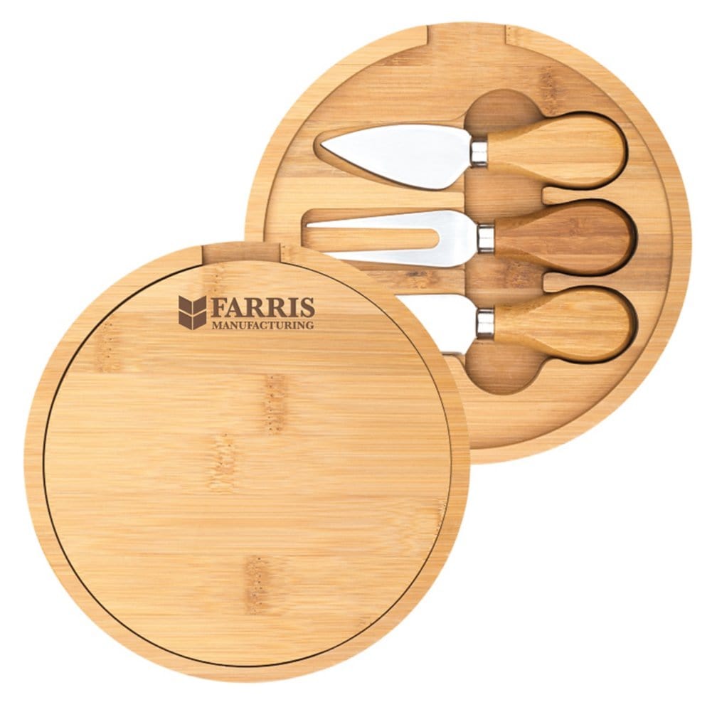 Bamboo Cutting Board with Cheese Knife Set - Laser-Engraved Personalization  Available