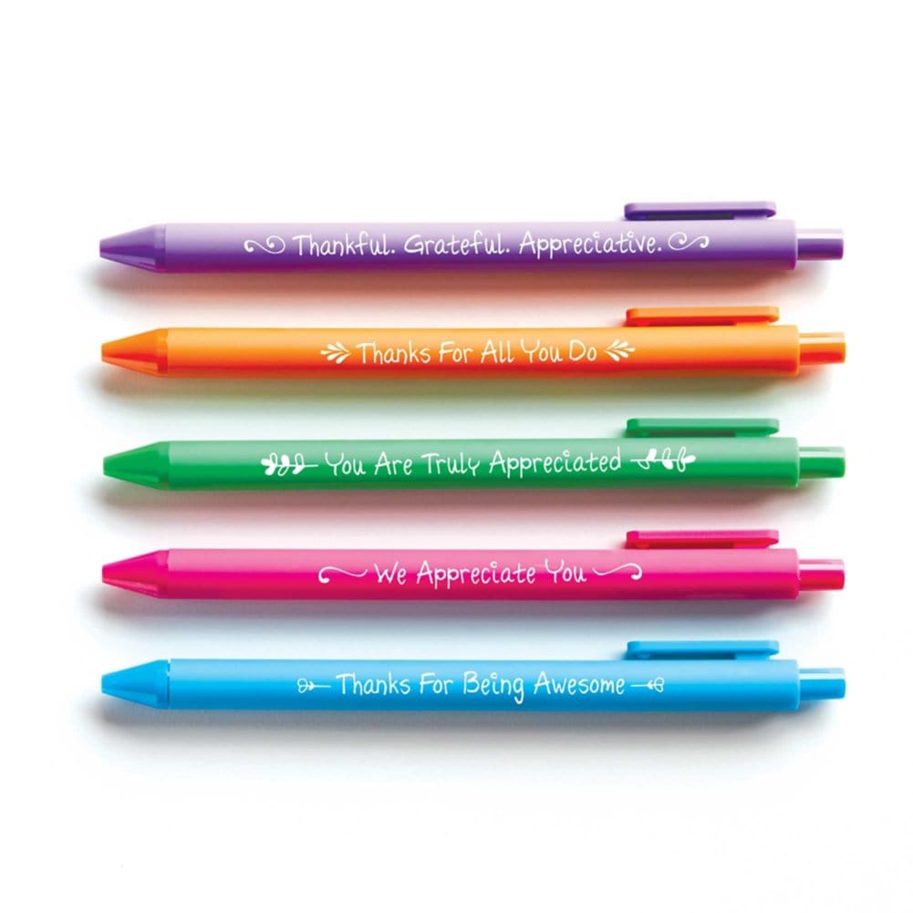 Baudville Smart Sayings Retractable Gel Pens, Fine Point, Assorted Inks, 5/Pack (97286)