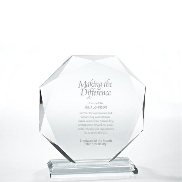 Beveled Edge Crystal Trophy - Large Round