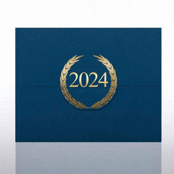 30018BL - Foil-Stamped Certificate Folder - Laurels - 2024 - Blue