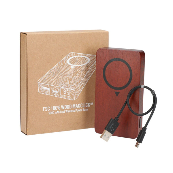 Add Your Logo: MagClick™ Fast Wireless Wood Power Bank