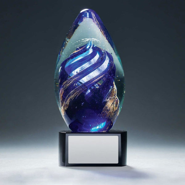 Art Glass Trophy - Blue and Gold Glitter Teardrop