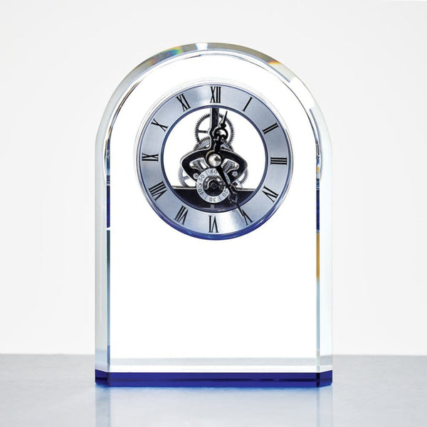 Blue Accent Arched Skeleton Clock