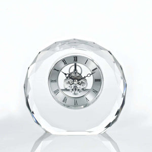 Executive Crystal Skeleton Silver Clock - Beveled Circle