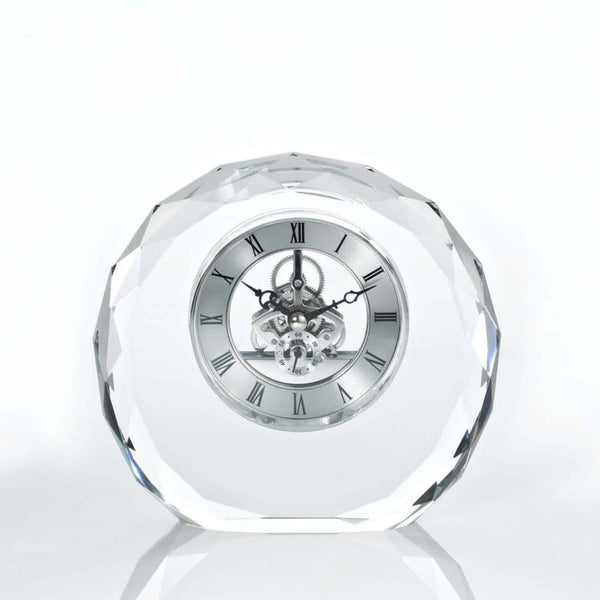 Executive Crystal Skeleton Silver Clock - Beveled Circle