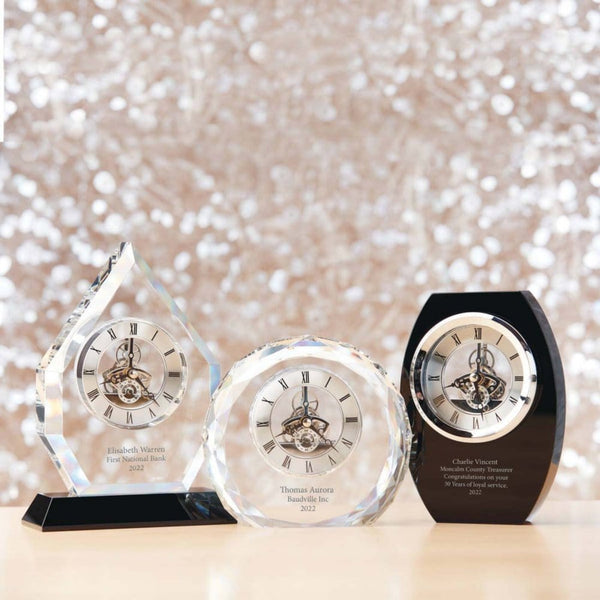 Executive Crystal Skeleton Silver Clock - Beveled Circle