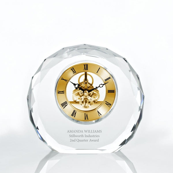 Executive Crystal Skeleton Gold Clock - Beveled Circle