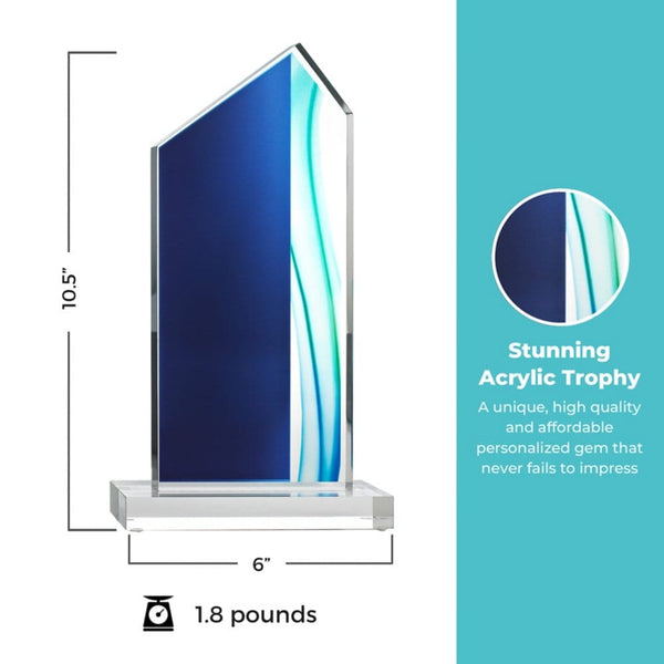 Acrylic Art Deco Trophy in Blue Wave