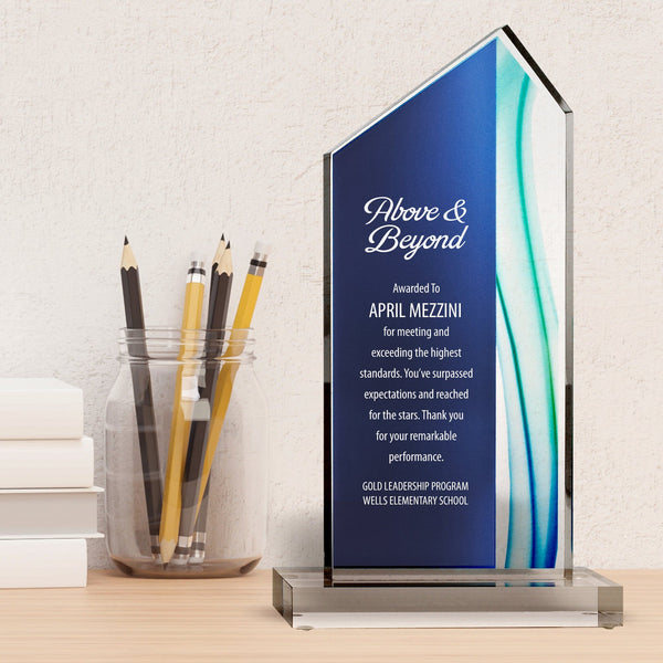 Acrylic Art Deco Trophy in Blue Wave