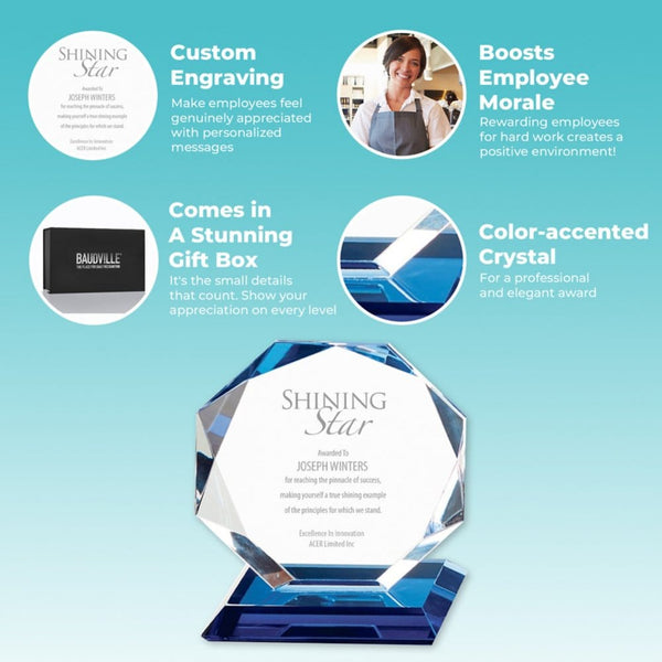 Blue Luminary Crystal Award - Octagon