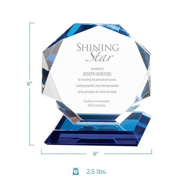 Blue Luminary Crystal Award - Octagon