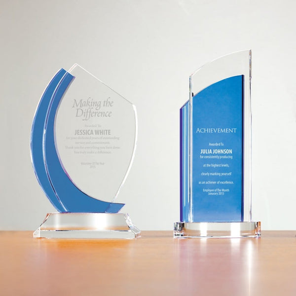 Crystal Light Blue Accent Trophy - Curved Edge