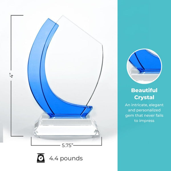 Crystal Light Blue Accent Trophy - Curved Edge