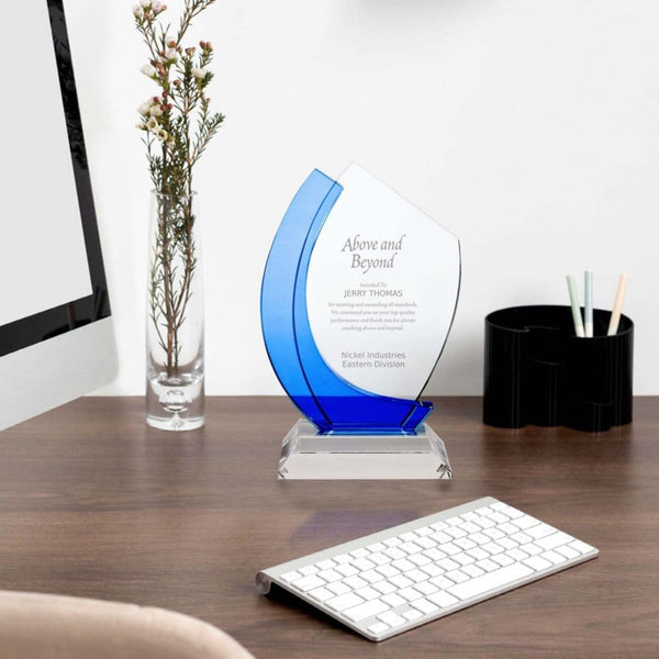 Crystal Light Blue Accent Trophy - Curved Edge