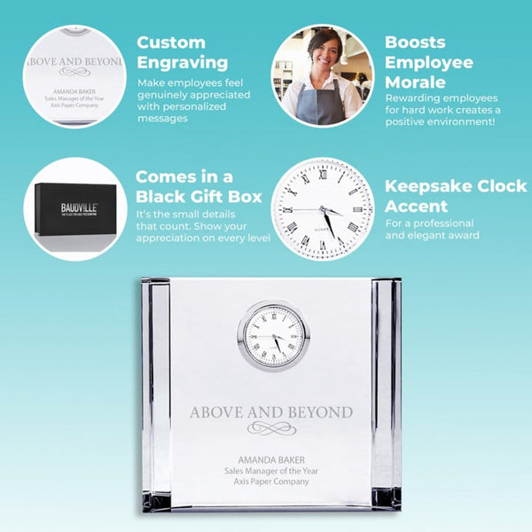 Silver Accent Crystal Award Clock - Medium