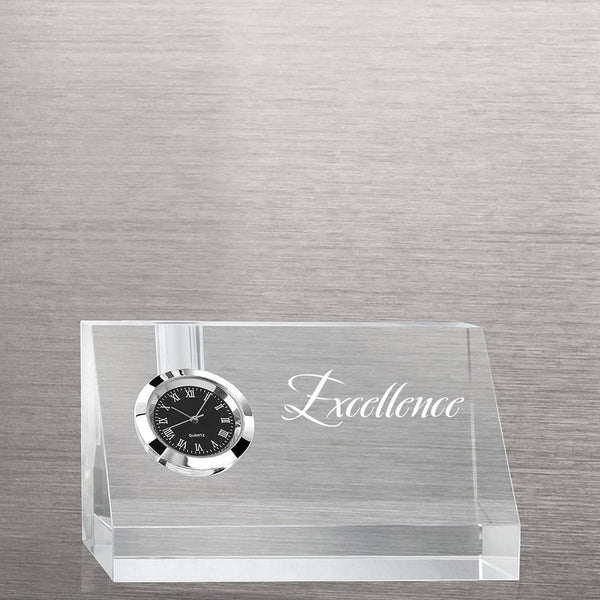 Contemporary Crystal Desktop Clock with Pen Holder