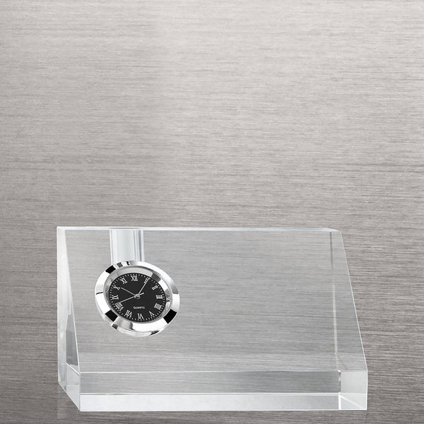 Contemporary Crystal Desktop Clock with Pen Holder