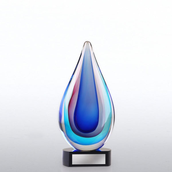 Art Glass Trophy - Blue, Pink and Aqua Teardrop