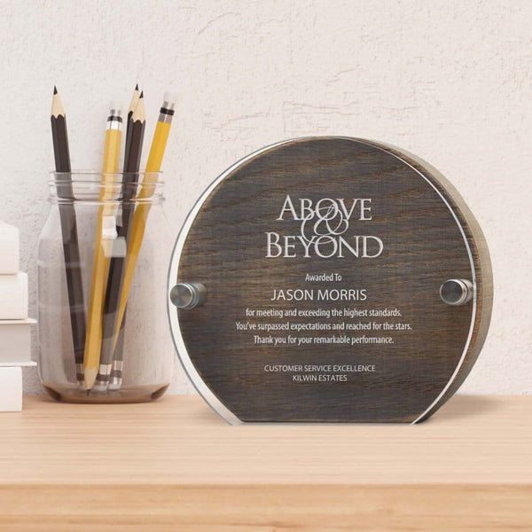 Rustic Praise Wood and Acrylic Trophy Round