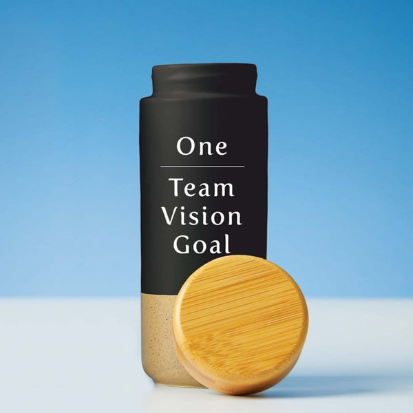 Minimalist Ceramic & Bamboo Tumbler - One Team, Vision, Goal