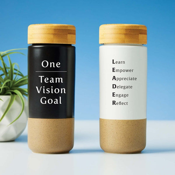 Minimalist Ceramic & Bamboo Tumbler - One Team, Vision, Goal