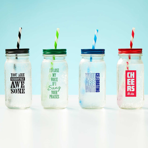 Charming Mason Jar Tumbler with Candy Stripe Straw - Cheers to Us