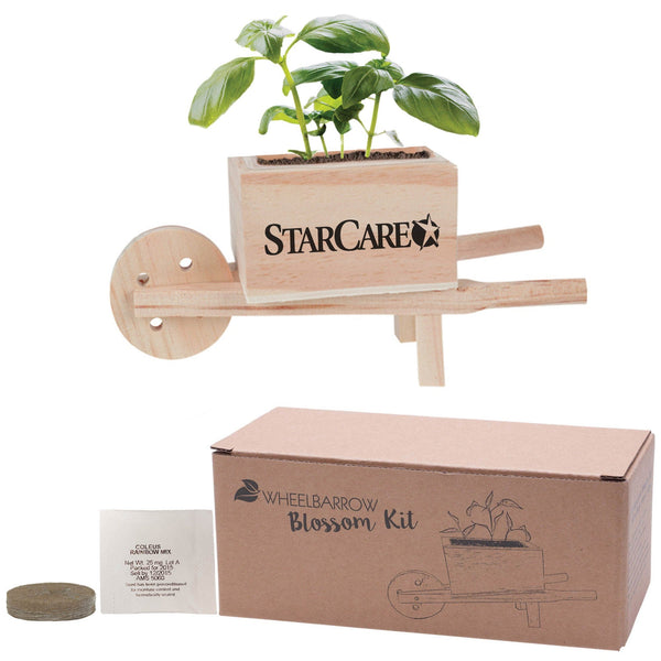 Add Your Logo: Wooden Wheel Barrow Blossom Kit