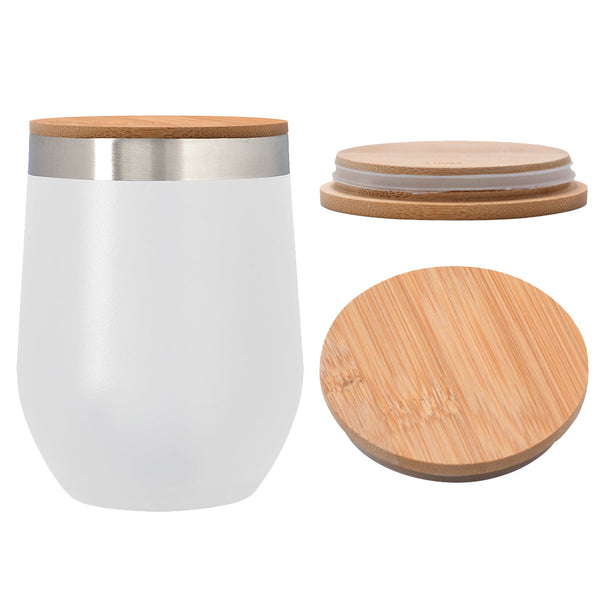 Add Your Logo:12 oz. Wine Stainless Tumbler with Bamboo Lid