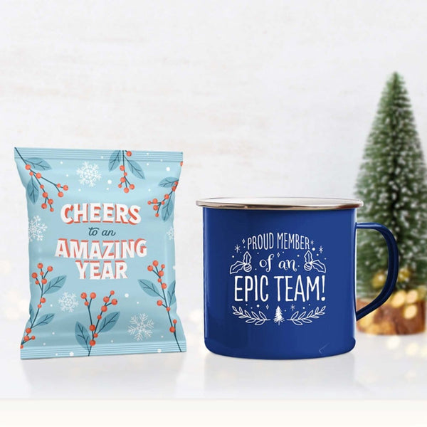 Hot Cup of Cocoa and Enamel Mug Gift Set – Epic Team (Blue)