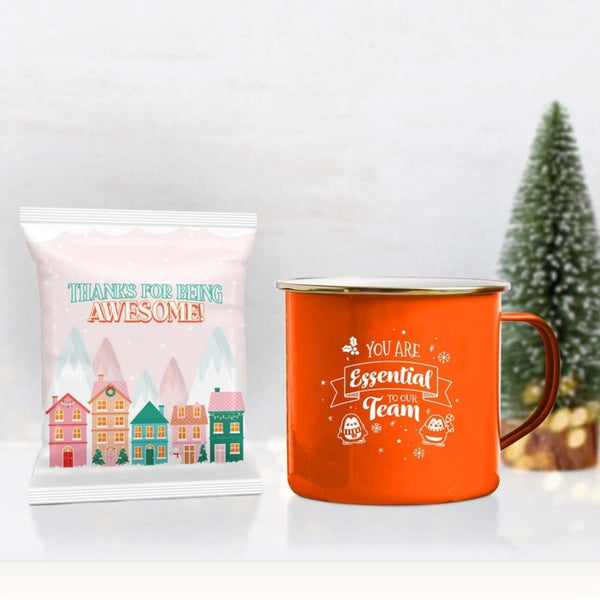 Hot Cup of Cocoa and Enamel Mug Gift Set - Essential Team (Orange)